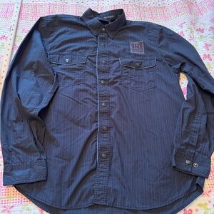 Harley Davidson Black Pin Stripe Snap Buttons Dress Shirt-2Front Pockets-Size XL